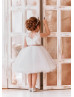 Illusion Neck Ivory Lace Tulle Slit Open Back Flower Girl Dress